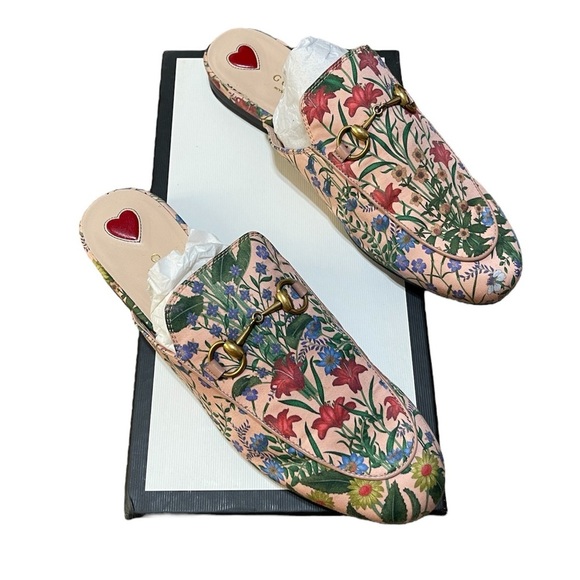 Gucci Princetown Floral Pink Mules Loafers Slip On - Picture 4 of 8